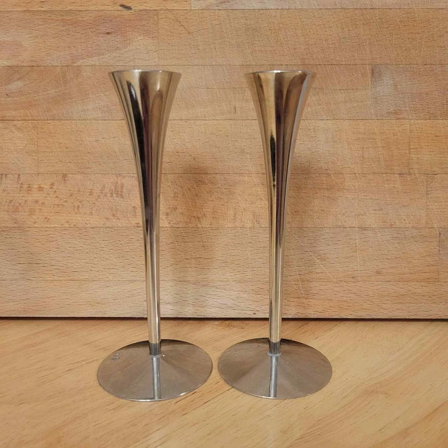 2 Vintage Mid-Century 1960's Arthur Salm Solingen Germany 6" Candlestick Silver