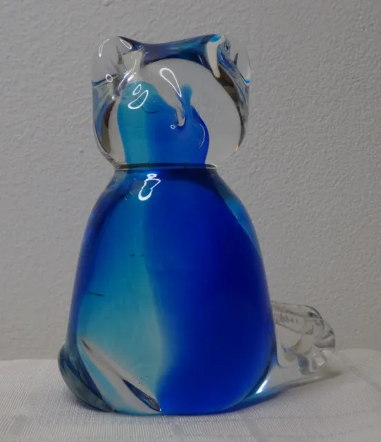 Vintage Blue Art Glass Cat Ornament Paperweight