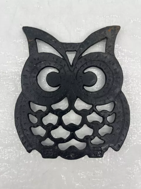 Vintage Black Cast Metal/Iron Owl Trivet Wall Hanging