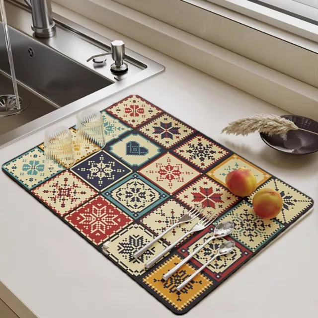 Rectangle Kitchen Drain Pad Printed Tableware Placemat Dish Drying Mat  Kitchen