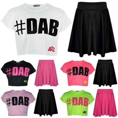 Bambine Top Corto # DAB Trendy Moda Floss Moda T Shirt & Gonna Set 5-13Yr