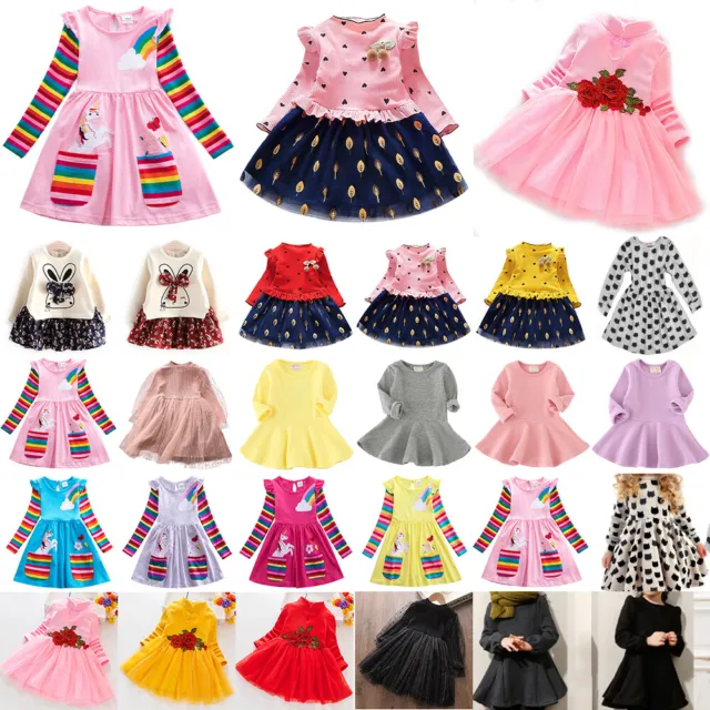 Kids Toddler Girls Princess Tulle Tutu Dress Long Sleeve Skater Casual Dresses