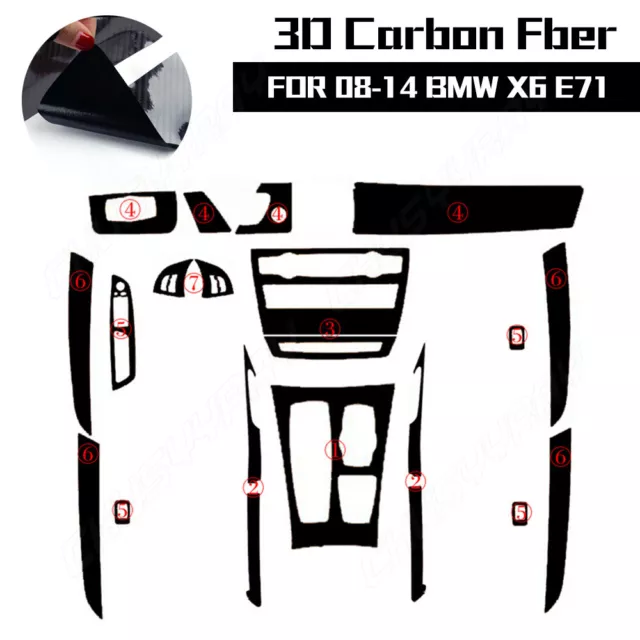 FOR BMW X6 E71 2008-2014 Interior film 3D carbon fiber right-hand drive Sticker