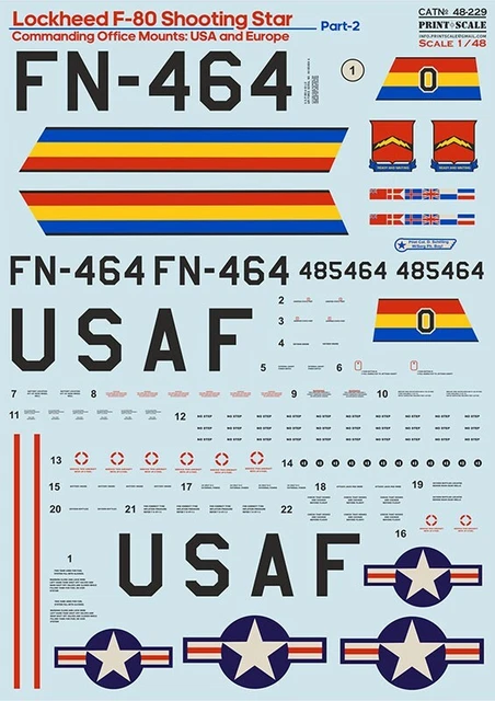 Print Scale 48-229 Lockheed F-80 Shooting Star. Part 2 1:48 WET Decal