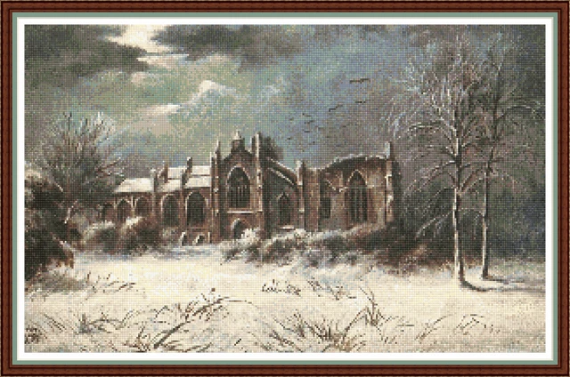 "ABBEY BY MOONLIGHT"" PATRÓN DE PUNTO DE ROSA CRUZ CELTA - 22""x14"" - llave DMC"