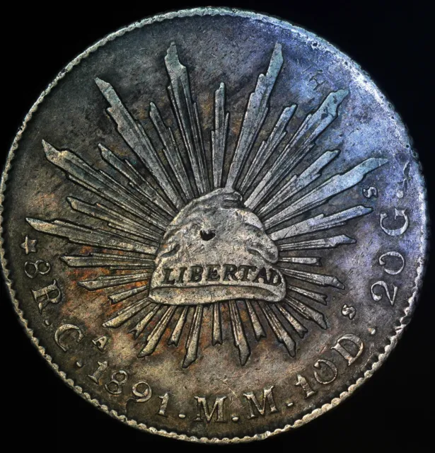 1891 Ca MM Mexico Silver 8 Reales Chopmark coin Republica Mexicana Libertad 4532