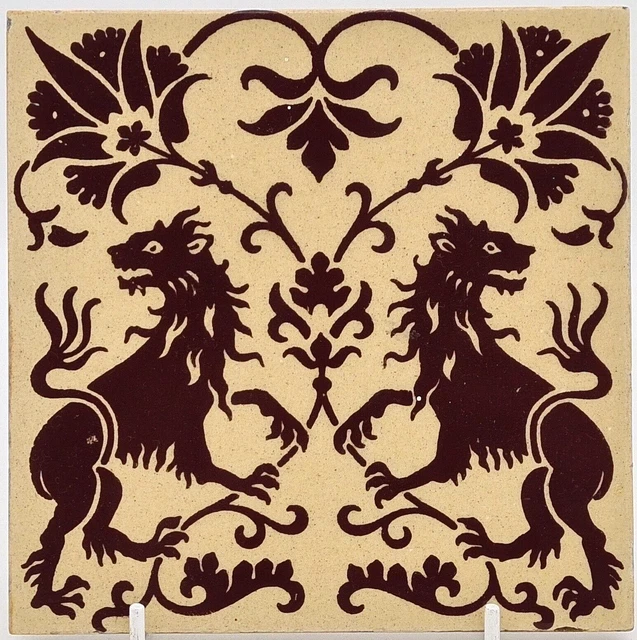 Victorian Fireplace Tile Minton Gothic Block Printed C1880