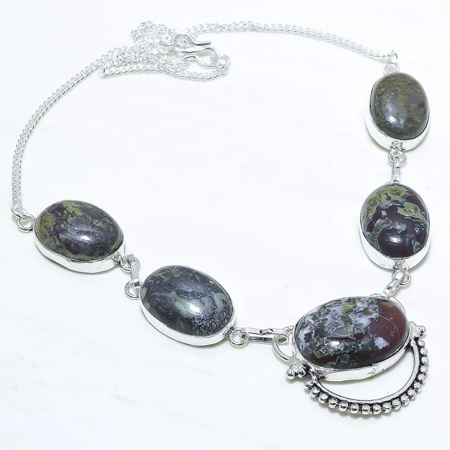 Dragon Blood Stone Gemstone Handmade Silver Jewelry Necklace 18" NLG13699