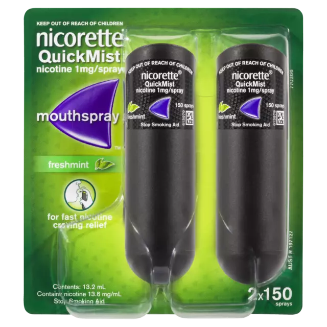 Nicorette QuickMist Mouth Spray 2 x 150 Sprays – Fresh Mint Craving Relief