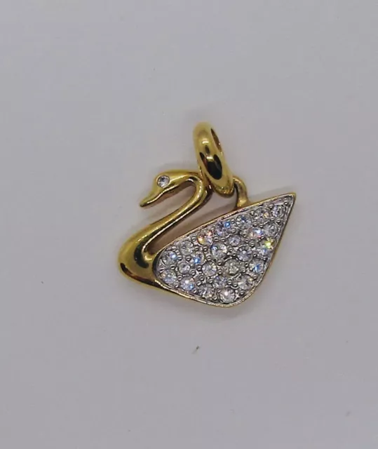 Swarovski Swan Pave Crystal Charm on 24" Gold Plated Chain - Signed!  Beautiful!