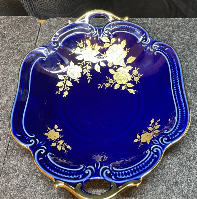 ECHT KOBALT PORZELLANSCHALE 24 Karat Gold Bavaria Porzellan Wunsiedel