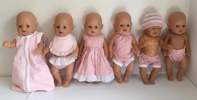 Dolls Clothes made to fit 43cm Baby Born Doll. Dress, Sleeping bag, Playsuit etc