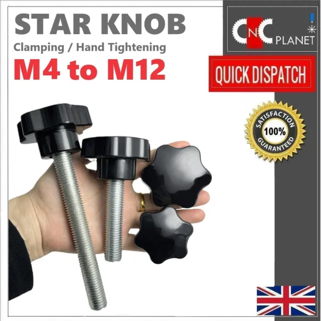 M4 M5 M6 M8 M10 M12 Plastic Star knob Clamping Nut Screw Machine Handle Black UK
