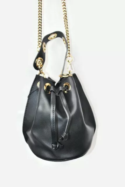 ZARA BLACK FAUX Leather Gold Details And Detachable Gold Chain