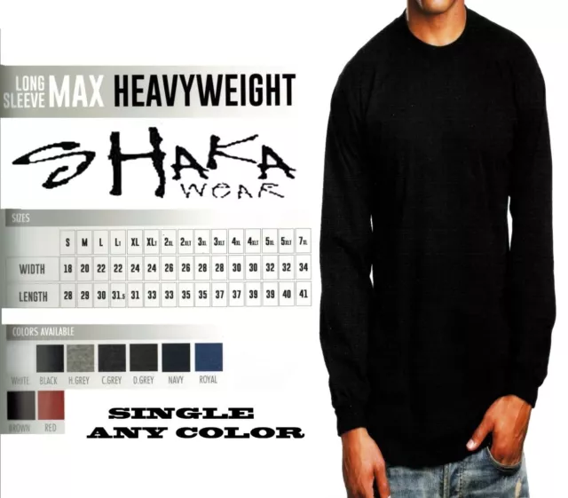 Shaka Wear Mens Max Heavyweight Long Sleeve T-shirt Any Color Basic Plain Tee