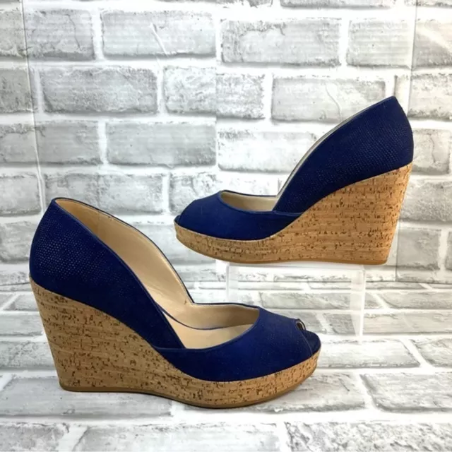 Via Spiga Women’s Size 7.5 Blue Peep Toe Platform Cork Wedges