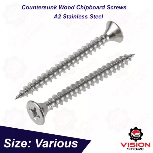 Countersunk Self Tapping Wood Screws Chipboard Screws Stainless Steel A2 Grade 2