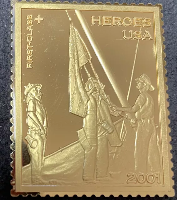 USPS United We Stand .999 Fine Silver Gold Plated Stamp - Heroes USA 9/11
