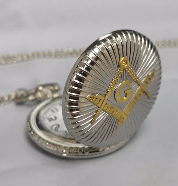 Masonic Silver Gold Pocket Watch Compass Symbol Unknown Secret Temple Lodge USA 3