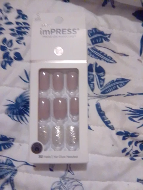 IMPRESS NAILS PRESS ON SHORT Shiny Mauve with Silver Glitter