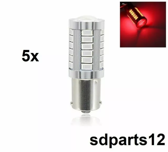 5pz Lampadine Led Rosso Lente BAU15s Auto 1156 P21W Freni Luci Posteriori 12V