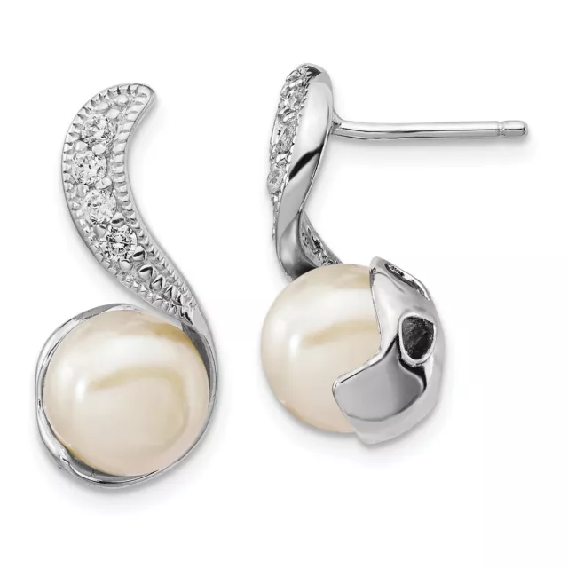Cheryl M Silver  Freshwater Cultured Pearl and Brilliant-cut CZ Post Dangle Earr