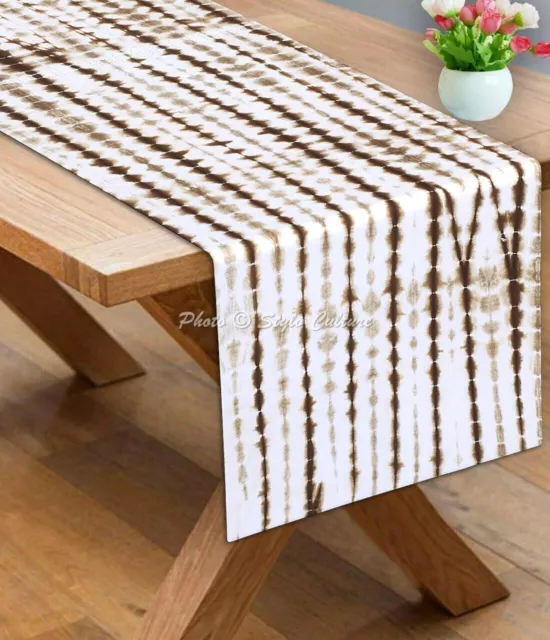 Cubierta de mesa decorativa de algodón Shibori marrón a rayas larga tie dye