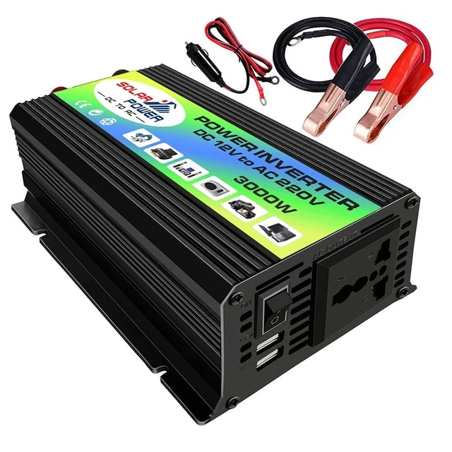 Onduleur Portable 3000W 12V à AC 110/220V, prise universelle, chargeur,