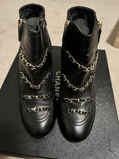 CHANEL, Shoes, Chanel Lambskin Patent Calfskin Ankle Boots