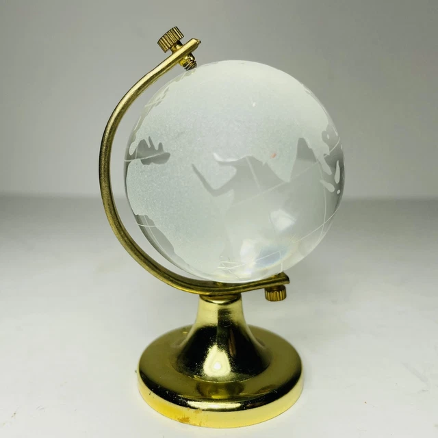 VINTAGE GLASS WORLD Globe Paperweight Earth Axis Spinner