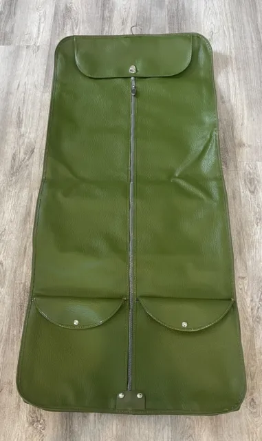 Vintage SEARS LIME GREEN Leather Folding Hanging Garment Suit Bag Compact Travel
