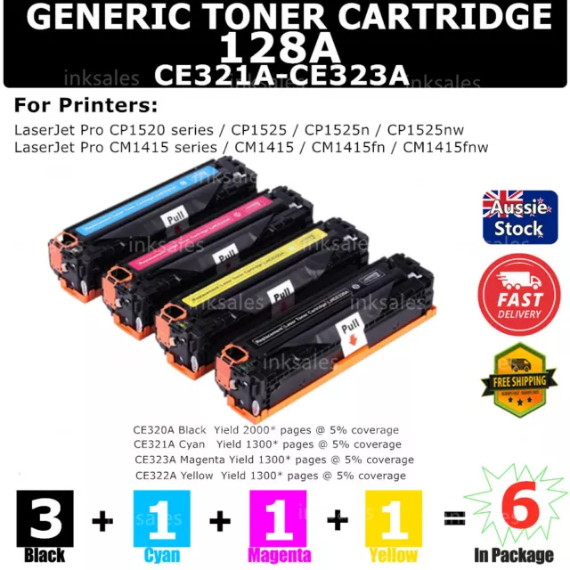 6 Generic Toner 128A CE320A - CE323A For HP CM1415fn CM1415fnw CP1520 CP1525nw