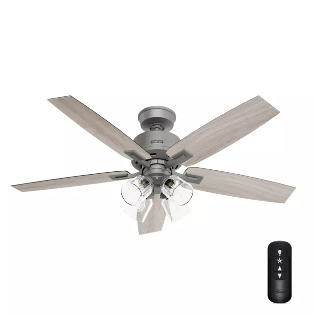 Hunter Fan 52 inch Matte Silver Casual Ceiling Fan with Light and Remote Control