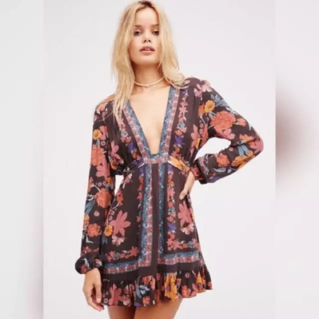 Free People Violet Hill Printed Boho Floral Tunic Top Size 0