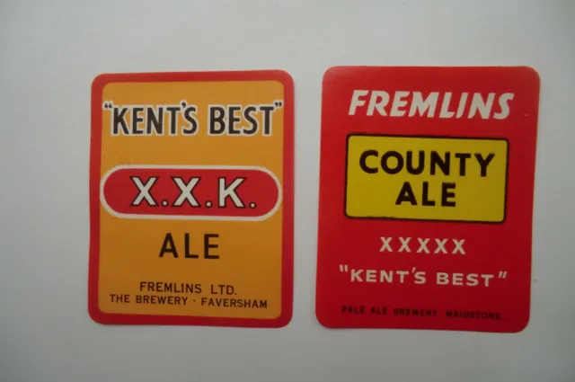 Mint Pair Of Xx Type Fremlins Maidstone & Faversham Kent Beer Bottle Labels