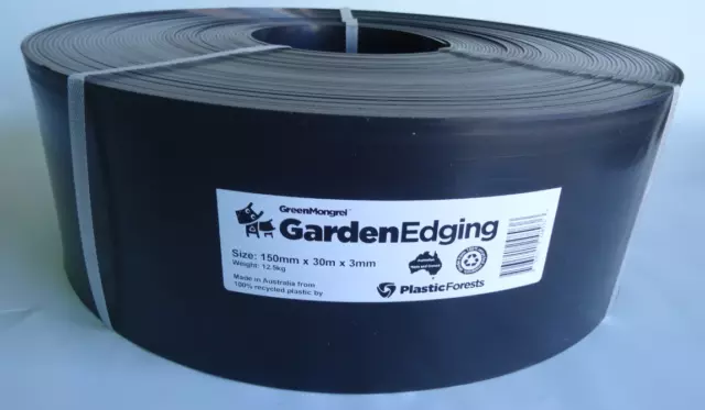 Plastic Garden Edging - Aust Made -150mm x 30m x 3mm -Black -Smooth