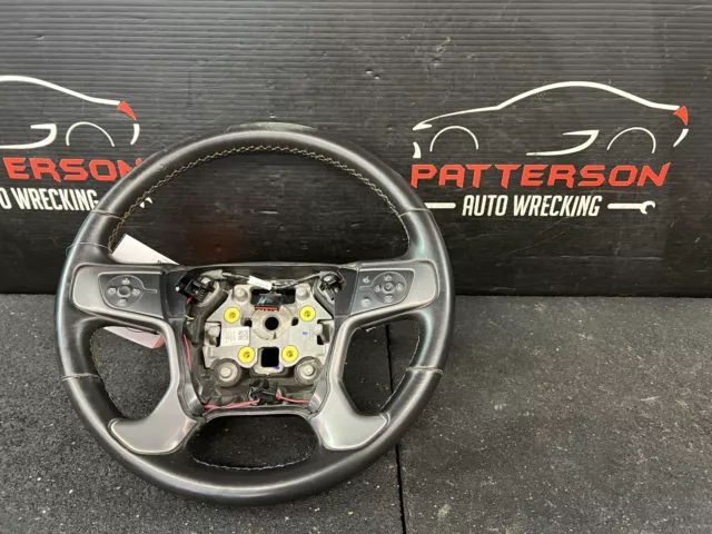 14-18 Sierra 1500 Black Leather Wrapped Steering Wheel With Accessory Control