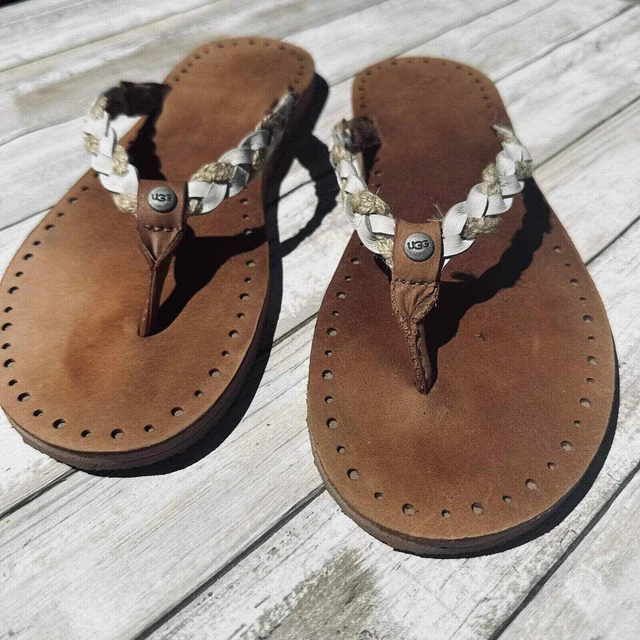 UGG Flip Flop Navie Thongs Braided Leather Beach Sandals Womens Size 11 1011577