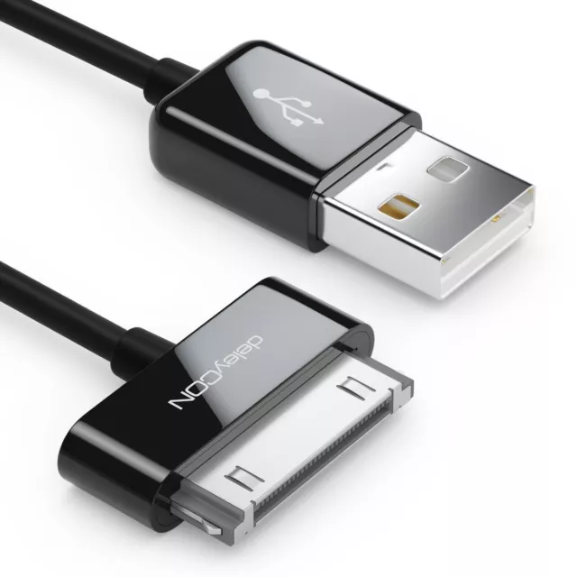 deleyCON 2m 30-Pin USB Kabel Dock Connector Sync- Lade- & Datenkabel Schwarz