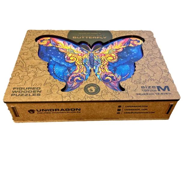 Unidragon Wooden Puzzle Intergalaxy Butterfly Size M 199 Pieces 12.6" x 9" New