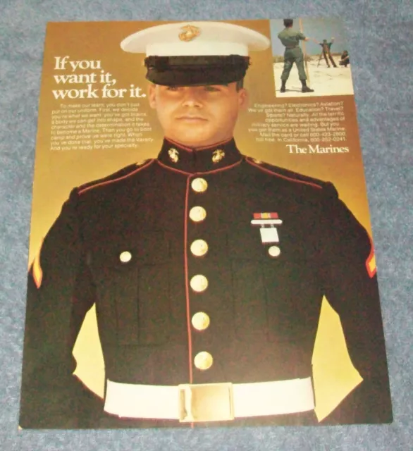 1976 United State Marines Vintage Recruitment Ad "If You Want It, Work For It."