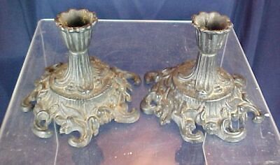 2 Cast Wrought Iron Candle Holders Black Paint Decorative