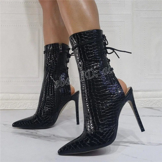 Womens Faux Leather Zip High Heel Pointy Toe Sandals Roman Casual Ankle Boots