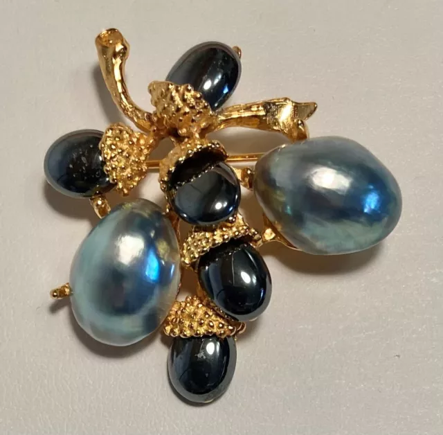 Swoboda Flower Brooch ~ Hematite, Osmena Pearl ~ Beautiful!