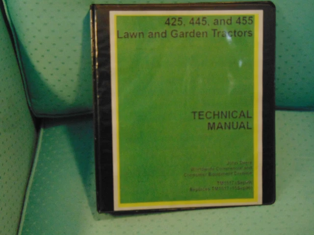 John Deere 425 445 455 TM1517 lawn mower tractor tech service manual binder