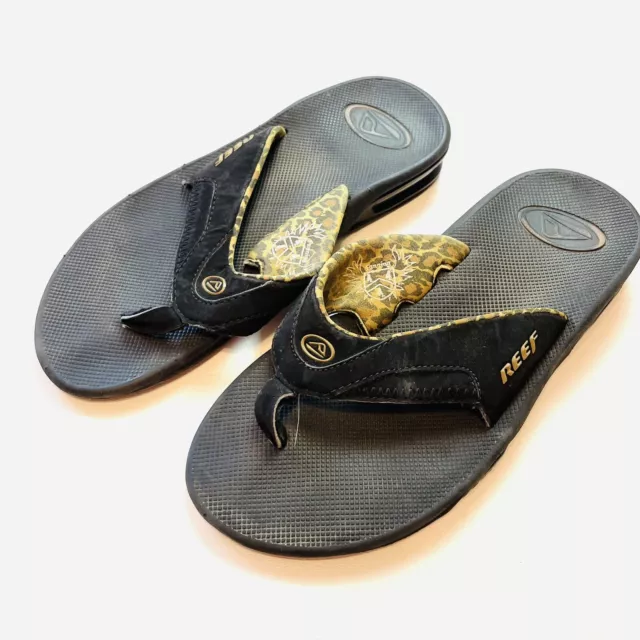 Reef Fanning Flip Flop Thong Sandals Womens 9 Black Suede Bottle Opener Beach