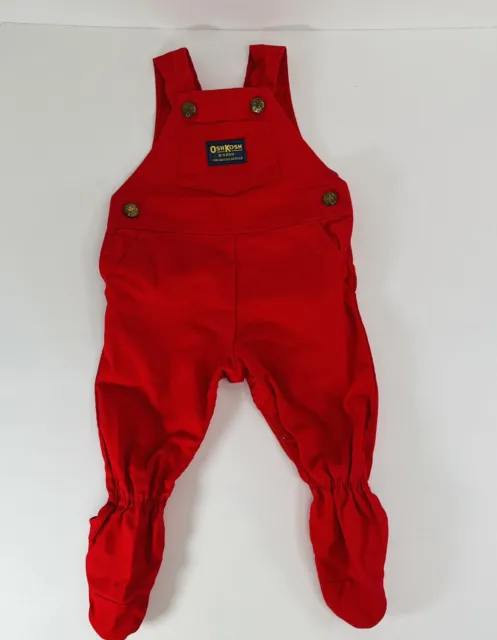 Vintage Oshkosh Red Baby Vestbak Overall Footed Pants USA Size 3/6 Months