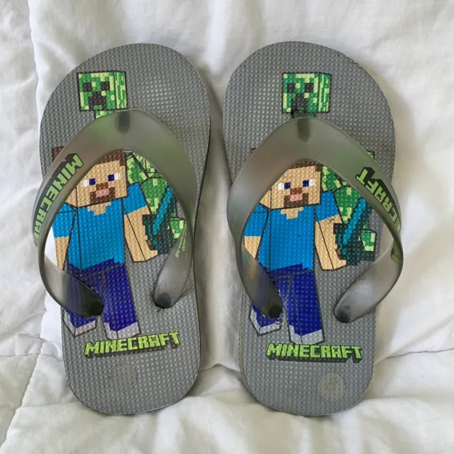 Minecraft Thongs Flip Flops Flashing, Light Up Shoes, Boys, Kids Size 8