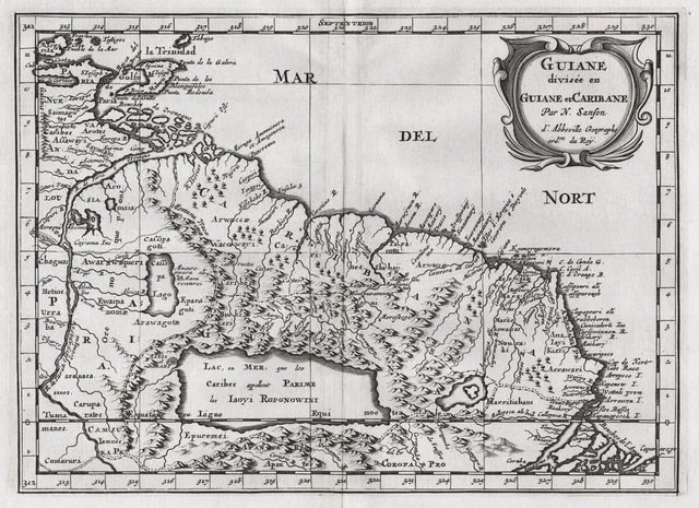 Suriname Guyana French Guiana Venezuela South America map Karte Sanson 1680