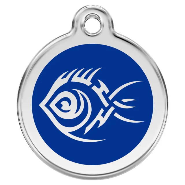 RedDingo Médaille pour Chiens Individuelle Gravure Tribale Poissons Bleu Foncé